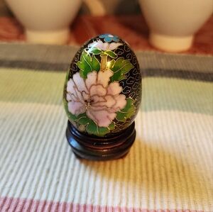 Elegant Floral Cloisonné Egg with Stand